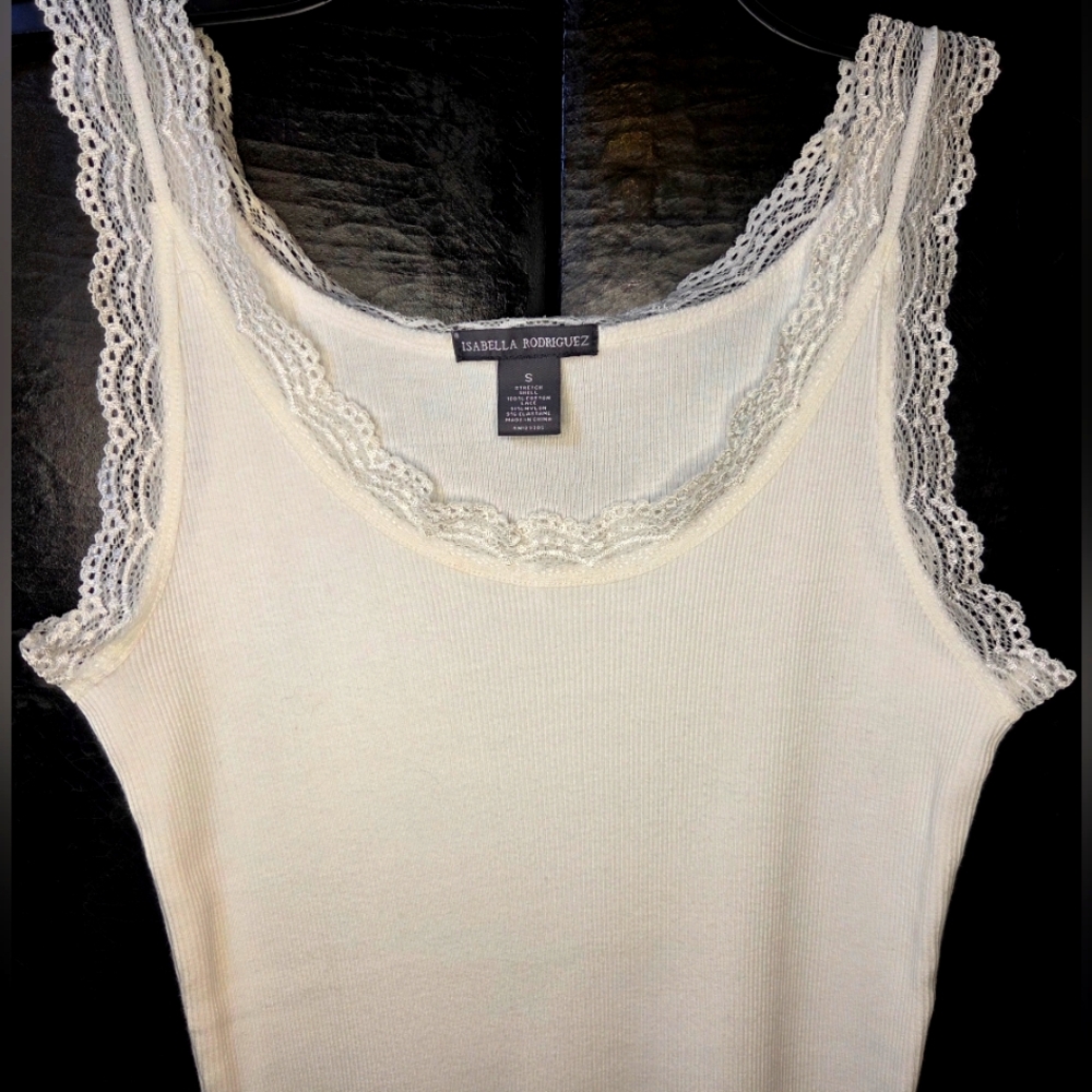 Y2K Isabella Rodriguez Cream Lace Tank Top With Lace Trim Size Small - Picture 3 of 7